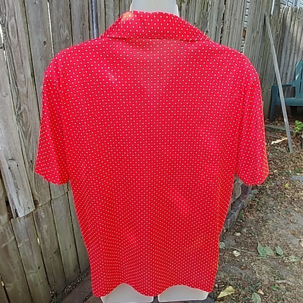 Vintage 60s Red White Polka Dot Short Sleeve Shirt - Picture 2 of 5